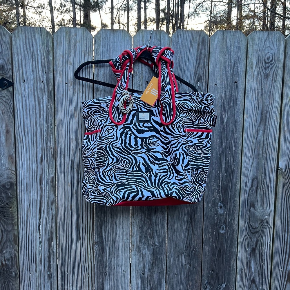 HALLE JOY Zebra Print Canvas Tote Shoulder Bag NWT NEW